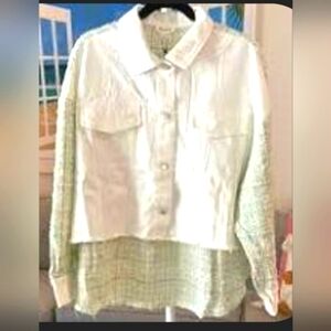 Dance & Marvel Two-Tone Mint Green & Off White Jean Plaid Shacket